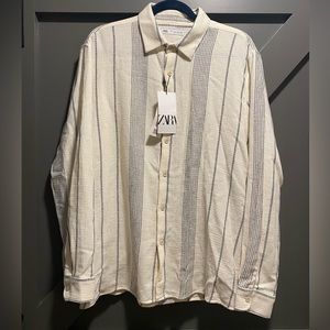 Zara Striped Textured Long Sleeve Shirt